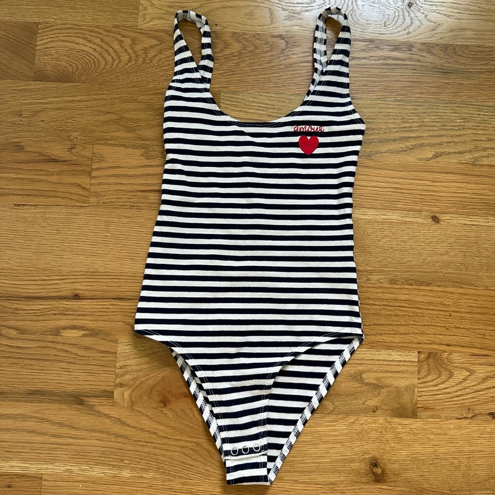 Topshop Navy and White Striped Bodysuit